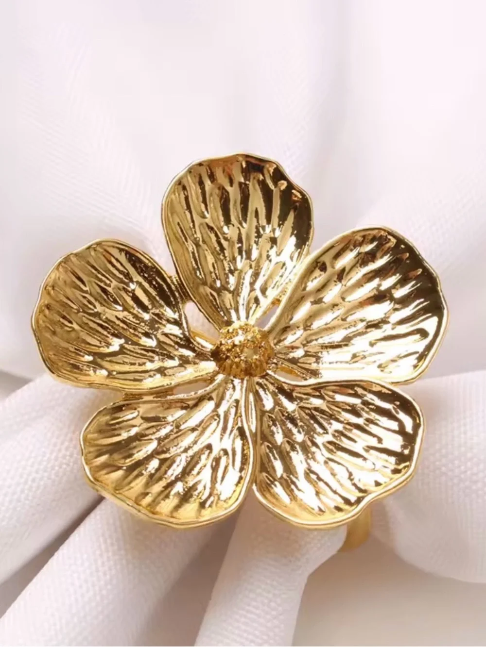 Gold Flower Napkin Ring Set of 12